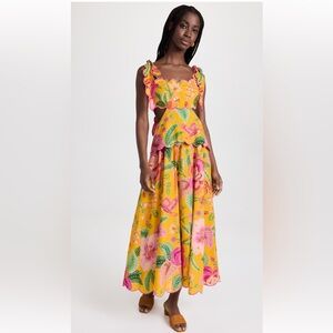 Farm Rio Yellow Macaw Bloom Midi Dress